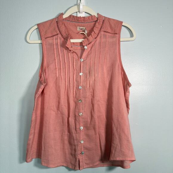 Faherty Willa Sleeveless Boho Blouse Tank Top Rosette Pink Womens L - Picture 2 of 11